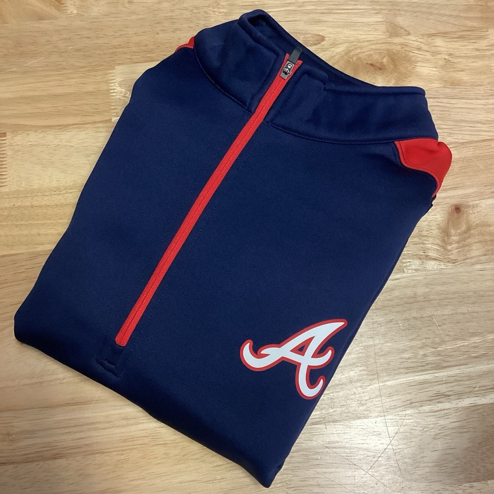 Mens MLB Performance Altlanta‎ Braves Long Sleeve 1/4 Zip Pullover - Navy- XL